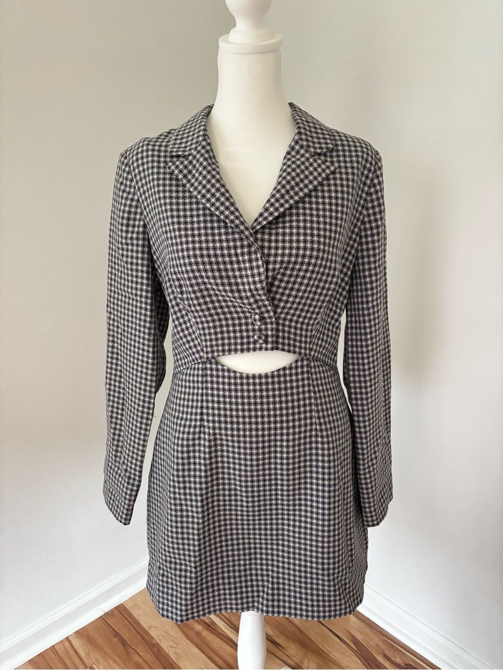 MINKPINK Houndstooth Cutout Blazer Mini Dress Y2K Office Siren Quiet Luxury